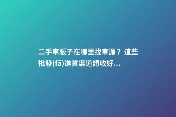 二手車販子在哪里找車源？這些批發(fā)進貨渠道請收好！